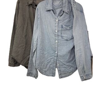 Women’s Denim,Blue and Gray Casual Button Down Shirts Classic Collar set of 3